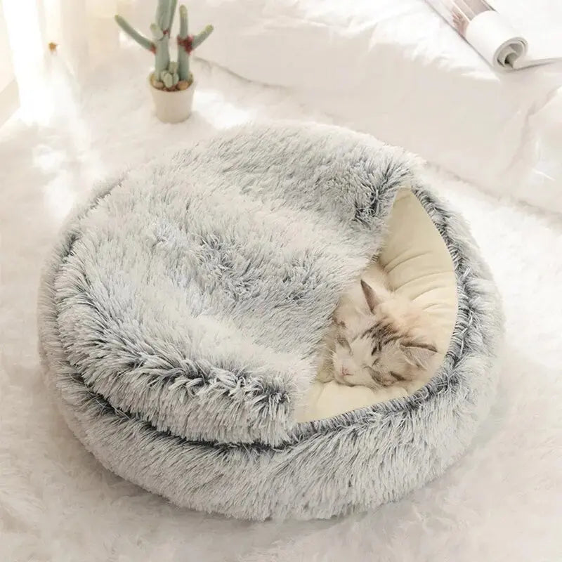 Long Plush Pet Cat Dog Bed House Round Cats Cushion Warm Pet Bed For Dogs Cats Beds Winter Nest 2 In 1 Cat Bed Pet Accessories - Annie Paw WearHome Dog AccessoriesAnniePaw Wear