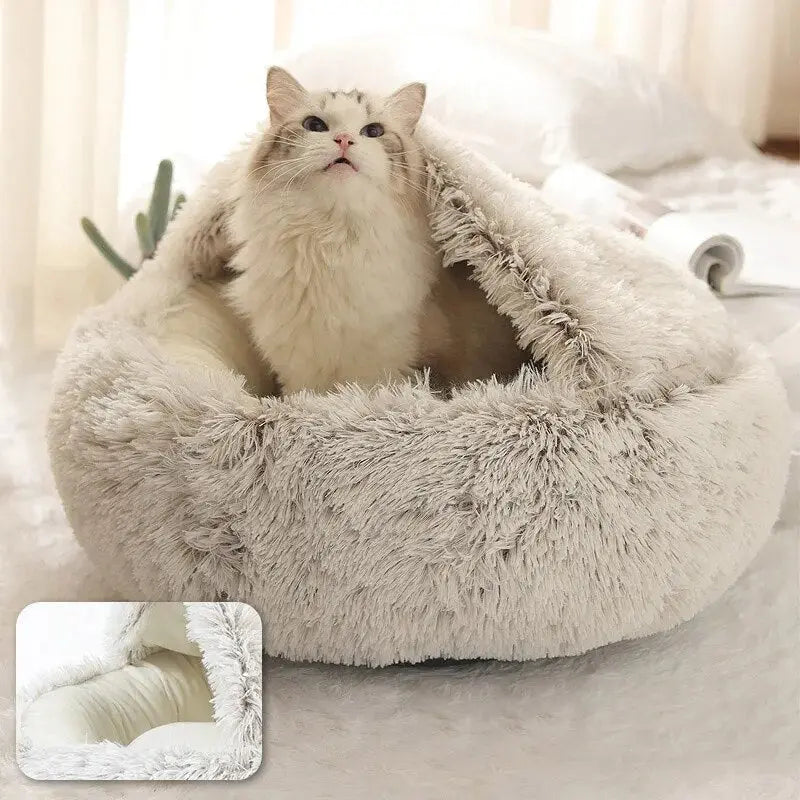 Long Plush Pet Cat Dog Bed House Round Cats Cushion Warm Pet Bed For Dogs Cats Beds Winter Nest 2 In 1 Cat Bed Pet Accessories - Annie Paw WearHome Dog AccessoriesAnniePaw Wear