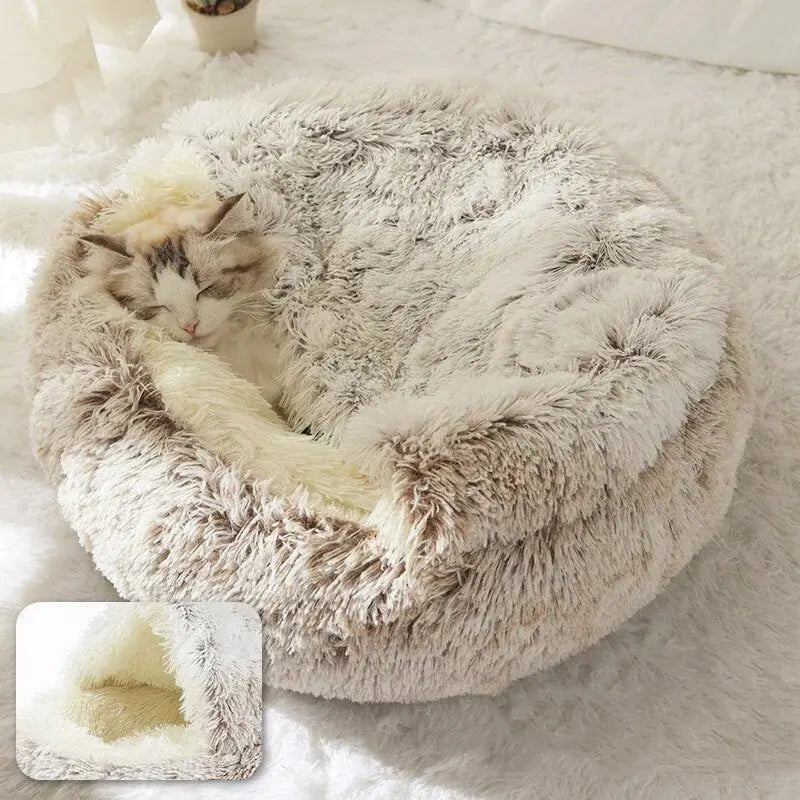 Long Plush Pet Cat Dog Bed House Round Cats Cushion Warm Pet Bed For Dogs Cats Beds Winter Nest 2 In 1 Cat Bed Pet Accessories - Annie Paw WearHome Dog AccessoriesAnniePaw Wear