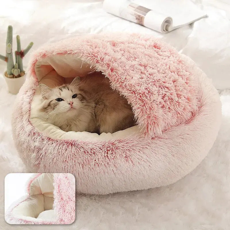 Long Plush Pet Cat Dog Bed House Round Cats Cushion Warm Pet Bed For Dogs Cats Beds Winter Nest 2 In 1 Cat Bed Pet Accessories - Annie Paw WearHome Dog AccessoriesAnniePaw Wear