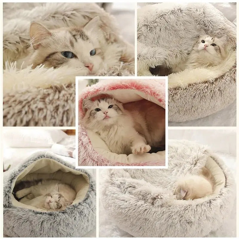 Long Plush Pet Cat Dog Bed House Round Cats Cushion Warm Pet Bed For Dogs Cats Beds Winter Nest 2 In 1 Cat Bed Pet Accessories - Annie Paw WearHome Dog AccessoriesAnniePaw Wear