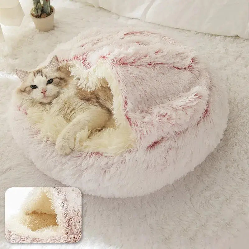 Long Plush Pet Cat Dog Bed House Round Cats Cushion Warm Pet Bed For Dogs Cats Beds Winter Nest 2 In 1 Cat Bed Pet Accessories - Annie Paw WearHome Dog AccessoriesAnniePaw Wear