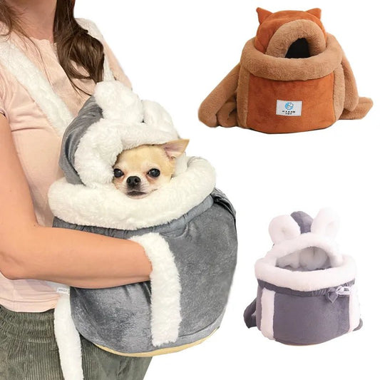 Anniepaw Pet Carrier Bag Small Cat Dogs Backpack Winter Warm Soft Plush Carry Pets Cage Walking Outdoor Travel Kitten Hanging Chest Bag