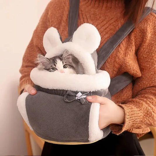 Anniepaw Pet Carrier Bag Small Cat Dogs Backpack Winter Warm Soft Plush Carry Pets Cage Walking Outdoor Travel Kitten Hanging Chest Bag AnniePaw Wear