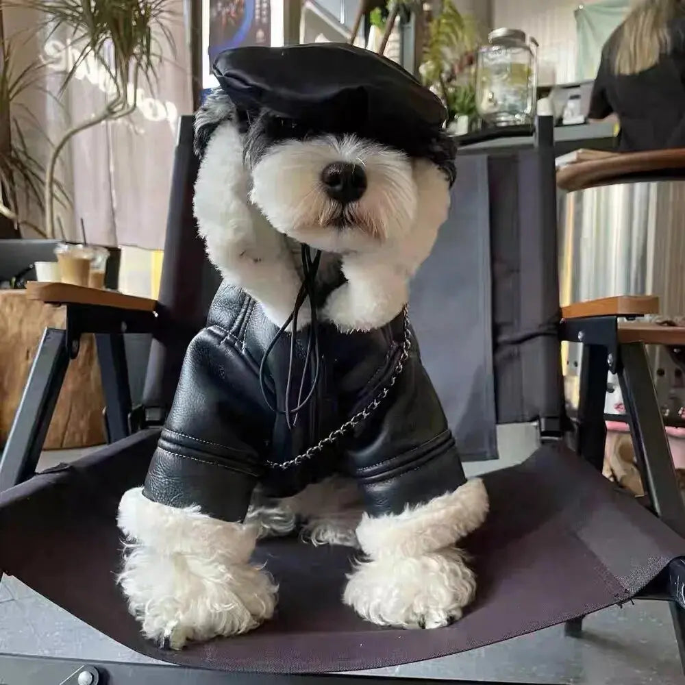 Anniepaw Winter Warm Jacket Wool Sweater Leather Coat for Small Dogs AnniePaw Wear