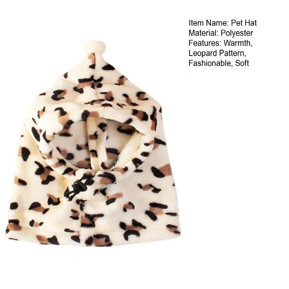 Anniepaw Pet Hat Leopard Pattern Winter Neck And Ear Warmer Adjustable Winter Dog Hat Soft Comfortable Neck Ear Protector Pet Supplies AnniePaw Wear