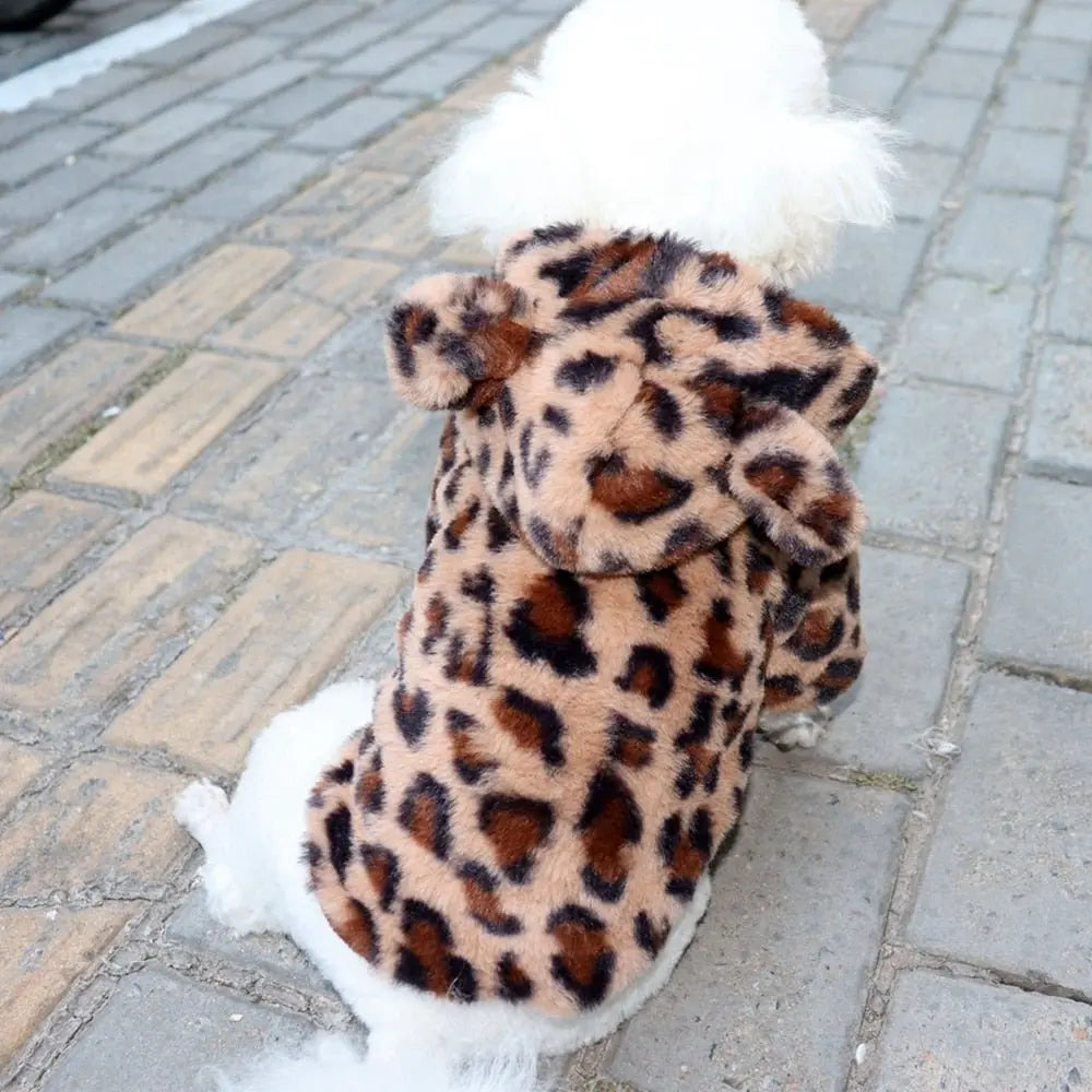 Anniepaw Polar Pup Panache Leopard Luxe Hoodie for Cozy Warmth AnniePaw Wear