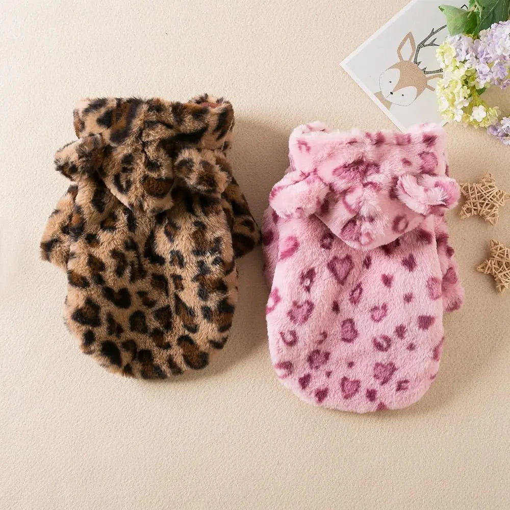 Anniepaw Polar Pup Panache Leopard Luxe Hoodie for Cozy Warmth AnniePaw Wear