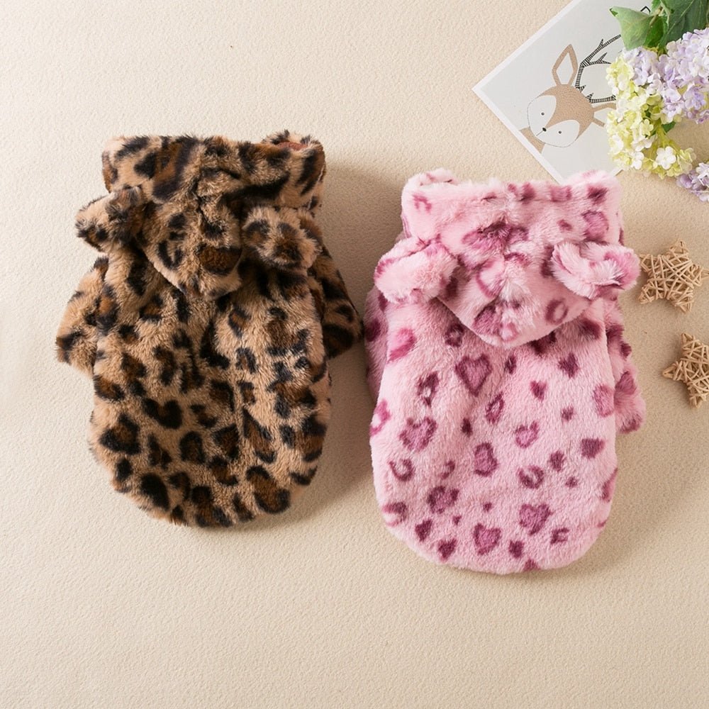 Anniepaw Polar Pup Panache Leopard Luxe Hoodie for Cozy Warmth