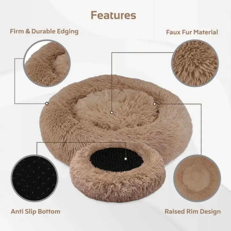 Anniepaw Round Plush Dog Bed Fluffy Sofa for Small to Large Dogs Cat Winter Warm Puppy Cushion AnniePaw Wear