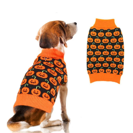 Winter Christmas Knitted Sweater with Halloween Pumpkin for Small to Medium Dogs Cats Puppy Jacket - Annie Paw WearWinter OutwearAnniePaw Wear