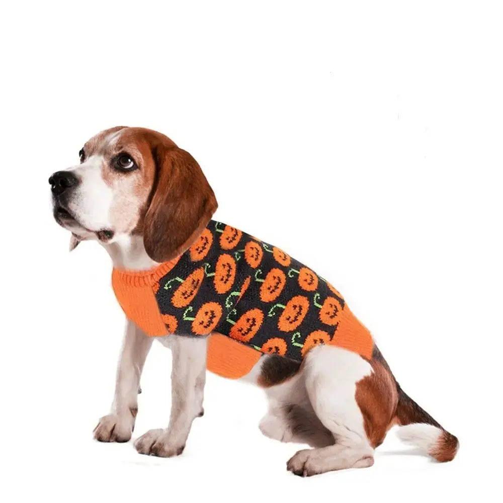 Winter Christmas Knitted Sweater with Halloween Pumpkin for Small to Medium Dogs Cats Puppy Jacket - Annie Paw WearWinter OutwearAnniePaw Wear