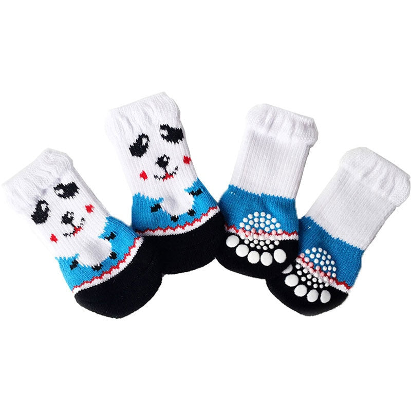 AnniePaw 4 Pcs Warm Puppy Socks - Soft Anti-Slip Cartoon Design