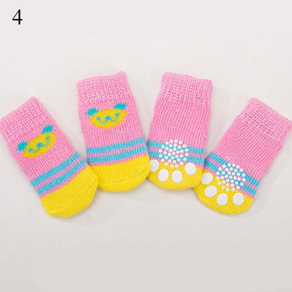 AnniePaw 4 Pcs Warm Puppy Socks - Soft Anti-Slip Cartoon Design