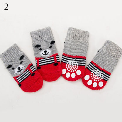 AnniePaw 4 Pcs Warm Puppy Socks - Soft Anti-Slip Cartoon Design