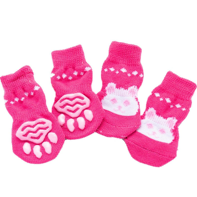 AnniePaw 4 Pcs Warm Puppy Socks - Soft Anti-Slip Cartoon Design