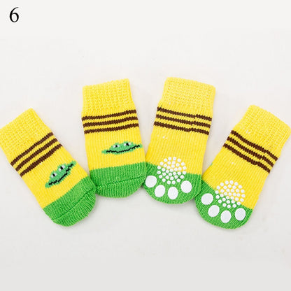 AnniePaw 4 Pcs Warm Puppy Socks - Soft Anti-Slip Cartoon Design