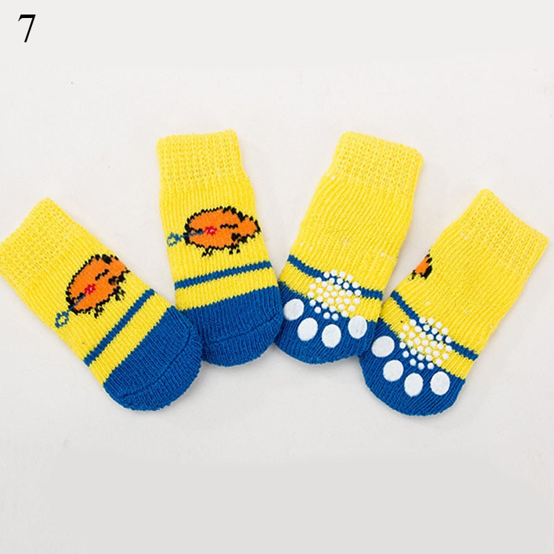 AnniePaw 4 Pcs Warm Puppy Socks - Soft Anti-Slip Cartoon Design