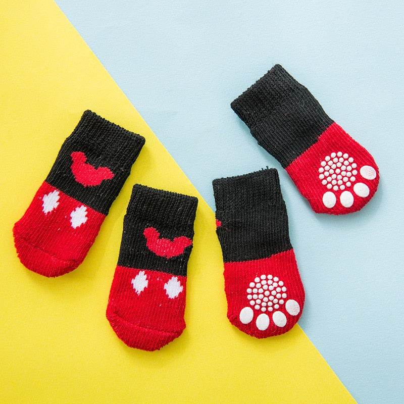 AnniePaw 4 Pcs Warm Puppy Socks - Soft Anti-Slip Cartoon Design