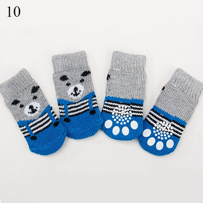 AnniePaw 4 Pcs Warm Puppy Socks - Soft Anti-Slip Cartoon Design