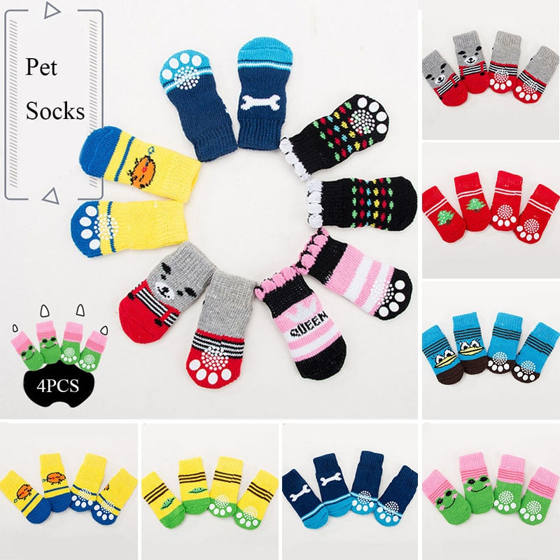 AnniePaw 4 Pcs Warm Puppy Socks - Soft Anti-Slip Cartoon Design