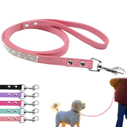 Anniepaw Bling Rhinestone Dog Cat Collars Leather Pet Puppy Kitten Collar Walk Leash Lead For Small Medium Dogs Cats Chihuahua Pug Yorkie