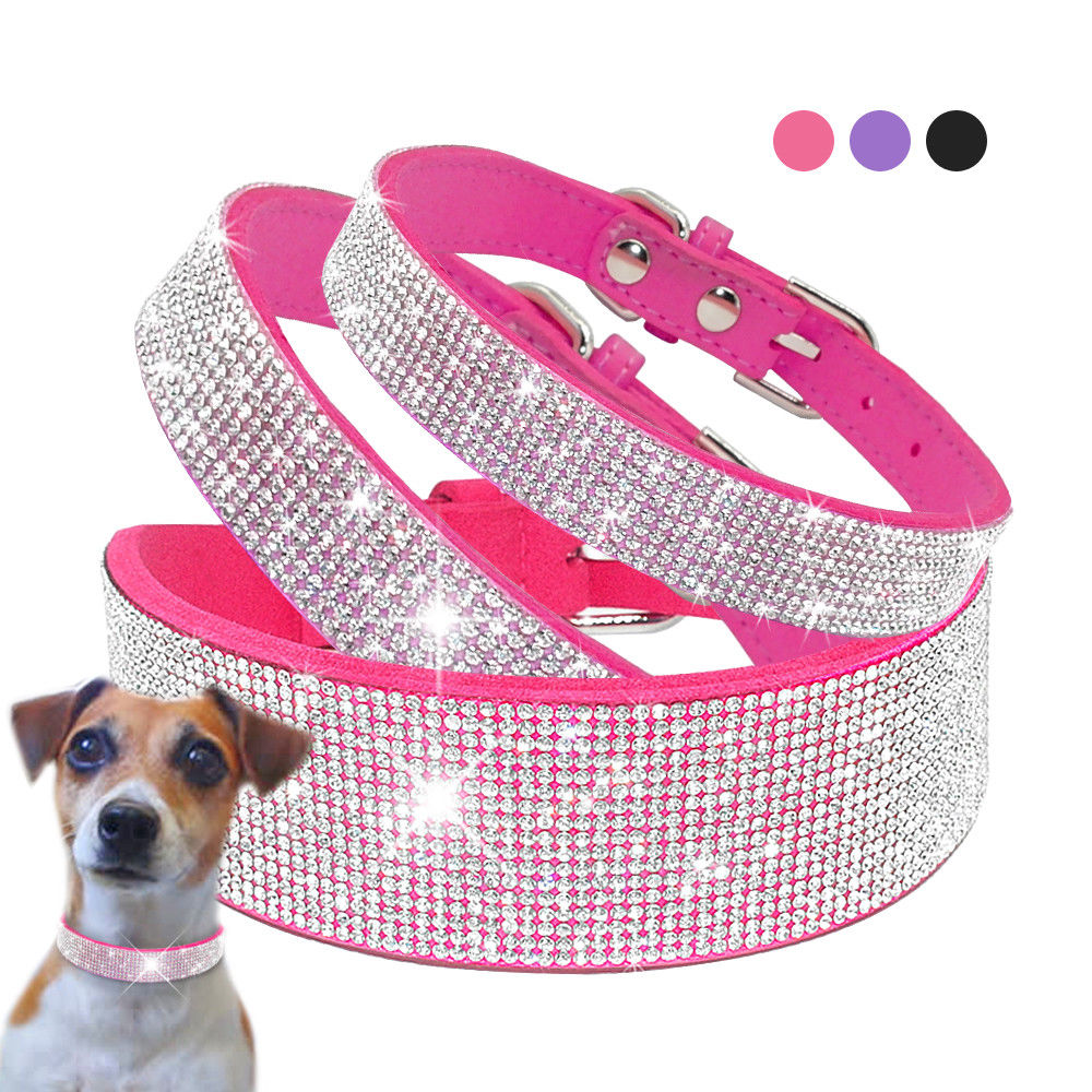 Anniepaw Bling Rhinestone Dog Cat Collars Leather Pet Puppy Kitten Collar Walk Leash Lead For Small Medium Dogs Cats Chihuahua Pug Yorkie