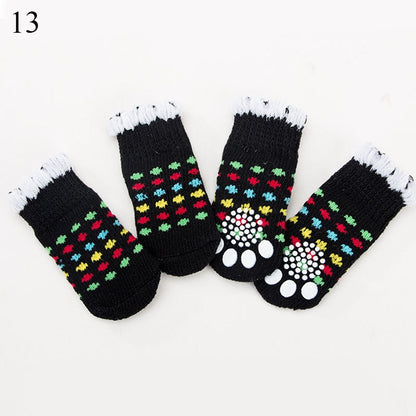 AnniePaw 4 Pcs Warm Puppy Socks - Soft Anti-Slip Cartoon Design