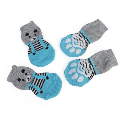 AnniePaw 4 Pcs Warm Puppy Socks - Soft Anti-Slip Cartoon Design