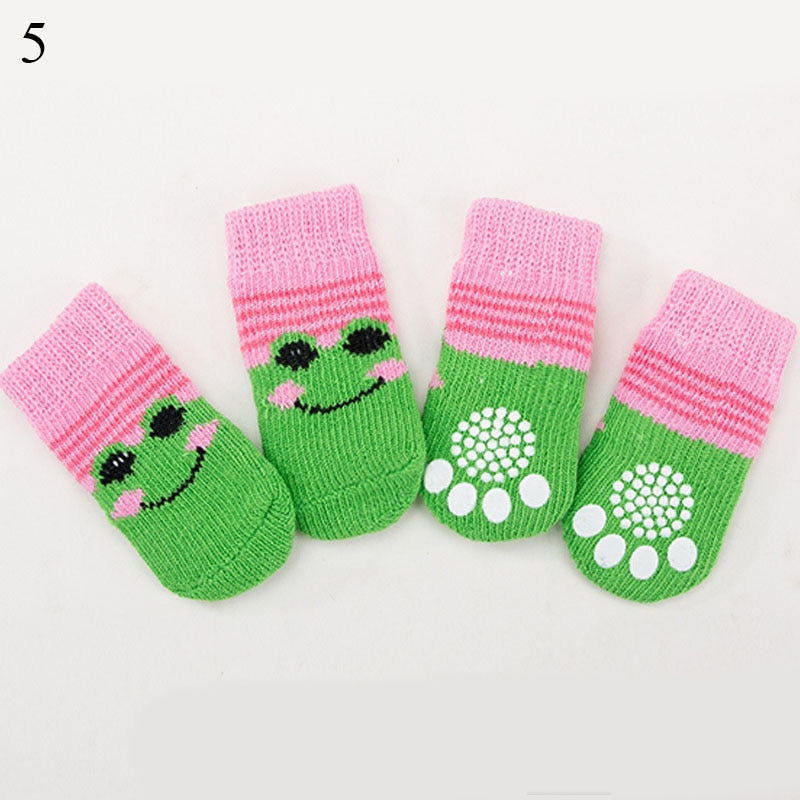 AnniePaw 4 Pcs Warm Puppy Socks - Soft Anti-Slip Cartoon Design