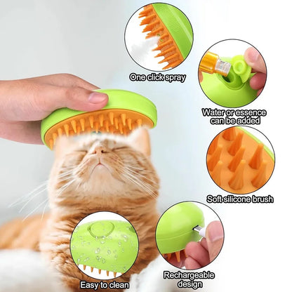 Anniepaw 3-in-1 Electric Steam Brush for Cats Dogs Grooming Hair Removal