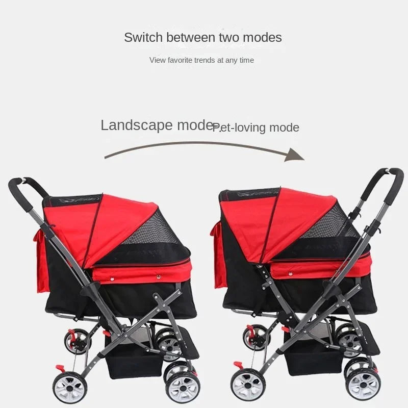 Foldable Pet Stroller Portable Four Wheel Trolley for Pets Scooter Two Way Medium To Large Dog Cart Portable Stroller Outing