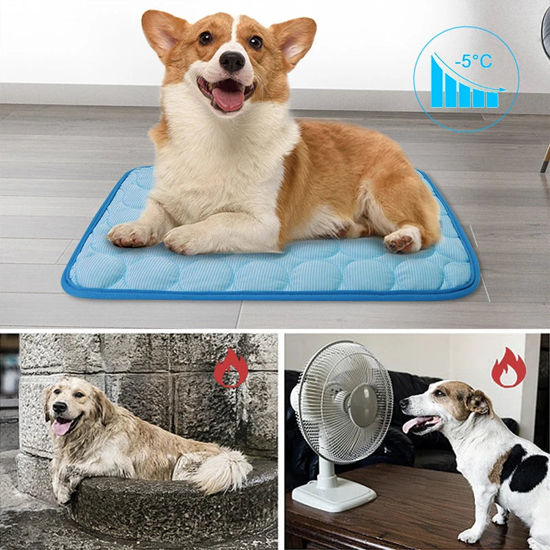 Summer Pet Cooling Mat Breathable Ice Blanket for Dogs Cats Pets Sleep Cold Bed Washable Ice Silk Pads Cushion Pet Accessories