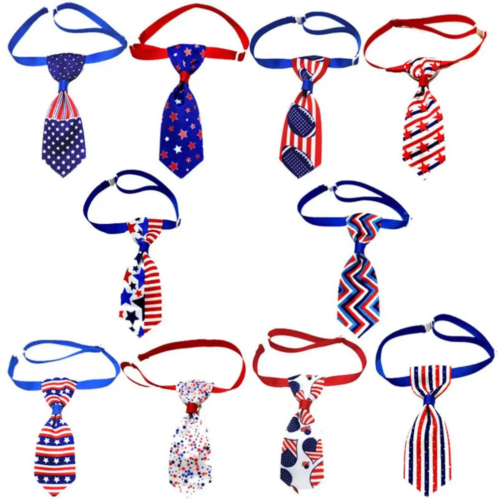 Dog Bow Tie Fashion Holiday Dress Up Printed Cat Collar Bite-resistant Adjustable Soft Puppy Neck Tie For Independence Day