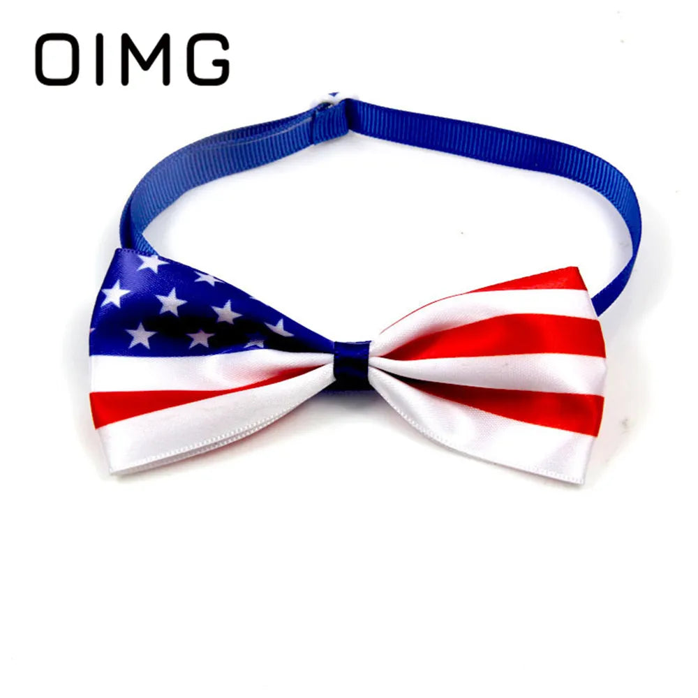 OIMG New Independence Day Pet Bow Tie Golden Retriever Terrier Pomeranian Gentleman Cat Dog Collar Accessories Dress Up Supplies