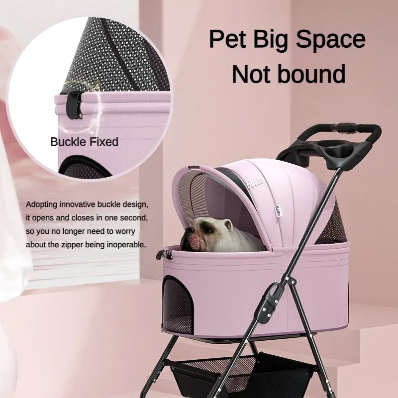 Foldable Pet Stroller 4-Wheel Dog Travel Stroller Pushchair Jogger with Storage Basket for Puppy Cat Pet Suplies Outdoor