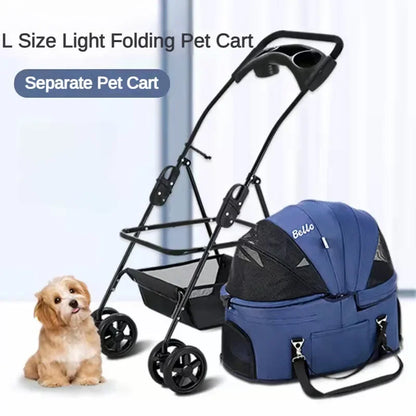 Foldable Pet Stroller 4-Wheel Dog Travel Stroller Pushchair Jogger with Storage Basket for Puppy Cat Pet Suplies Outdoor