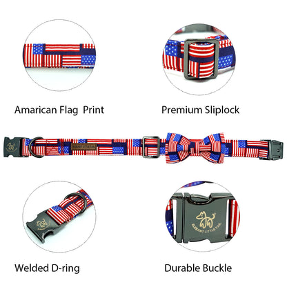 Elegant little tail Independence Day Dog Collar Holiday Pet Collar with Bow Dog Durable Patriotic Dog Collars Pet Gift