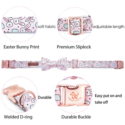 Anniepaw Easter Dog Collar with Bowtie Bunny Carrots Adjustable Cute Pink Anniepaw