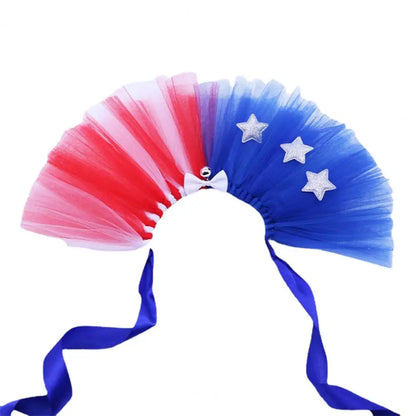 1 Set Creative Pet Costume Mesh Splicing Dress Up Bright Color Independence Day Pet Puffy Dress