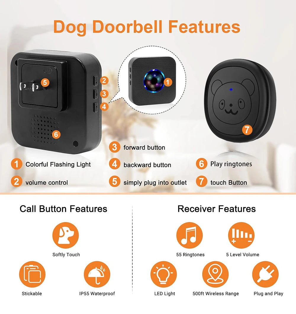 Wireless Dog Doorbell - Smart Chime Button for Potty Training & Outdoor Access AnniePaw Wear