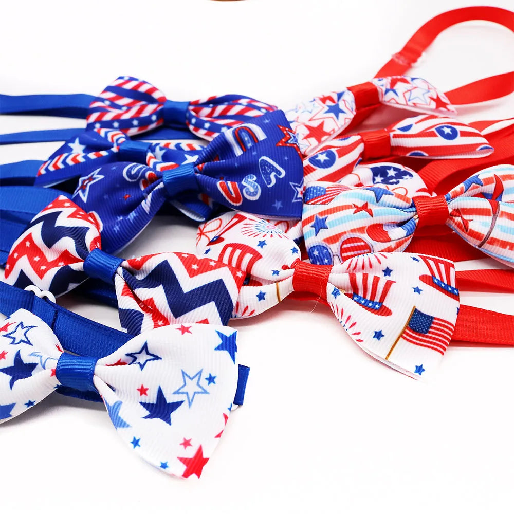 20PCS Dog Accessories Independence Day Bow Tie Dog Bows Adjustable Pet Collars For Dogs and Cats Pet Grooming Products