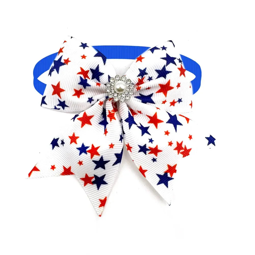 Wholesale Small Dog American Independence Day  Bowties with Pearl Accessories Pet Dog Cat Bowties Neckties Pet Grooming Supplies