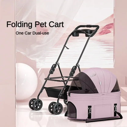 Foldable Pet Stroller 4-Wheel Dog Travel Stroller Pushchair Jogger with Storage Basket for Puppy Cat Pet Suplies Outdoor