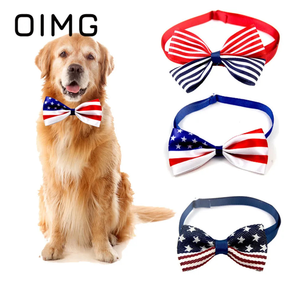 OIMG New Independence Day Pet Bow Tie Golden Retriever Terrier Pomeranian Gentleman Cat Dog Collar Accessories Dress Up Supplies