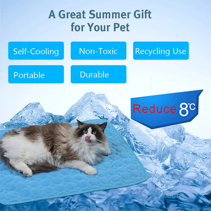 Summer Pet Cooling Mat Breathable Ice Blanket for Dogs Cats Pets Sleep Cold Bed Washable Ice Silk Pads Cushion Pet Accessories