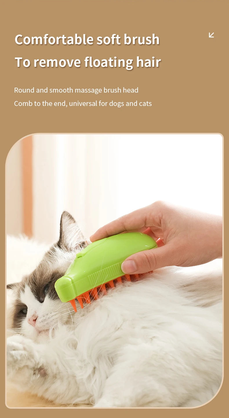 Anniepaw 3-in-1 Electric Steam Brush for Cats Dogs Grooming Hair Removal