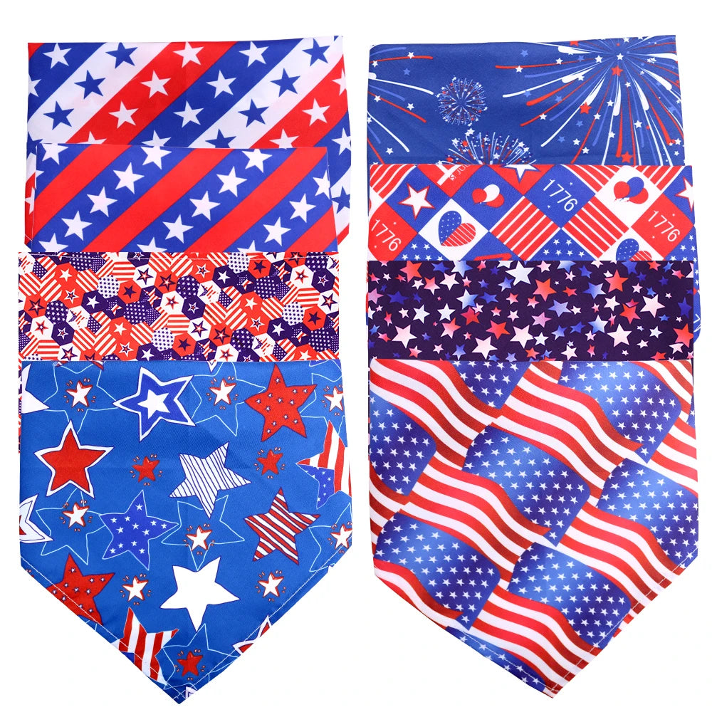 50pcs Fouth of July Dog Bandanas Pet Accessories Small Dog Cat Bandana Scarf Dogs Bandana Dog Supplies American Independence Day