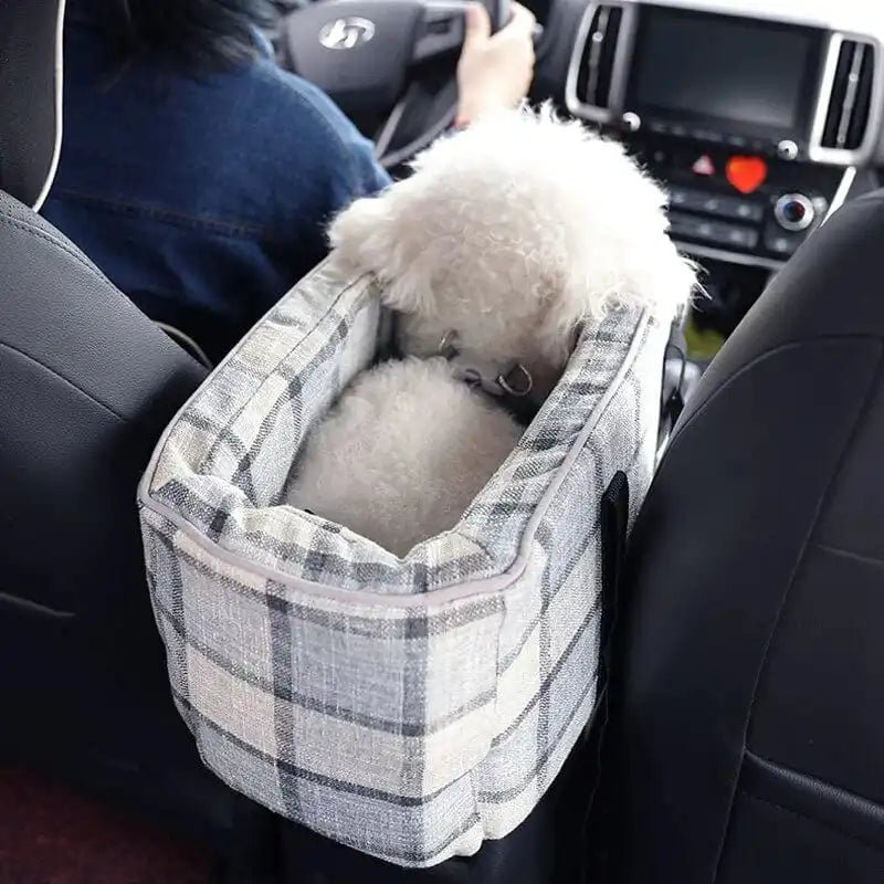 2 in 1 Console Dog Car Seat Double Hand Strap Design, Portable with Handle Safe Car Armrest Box Booster Kennel Bed for Cats Dogs - Annie Paw WearDog Bags/Beds/MatsAnnie Paw Wear