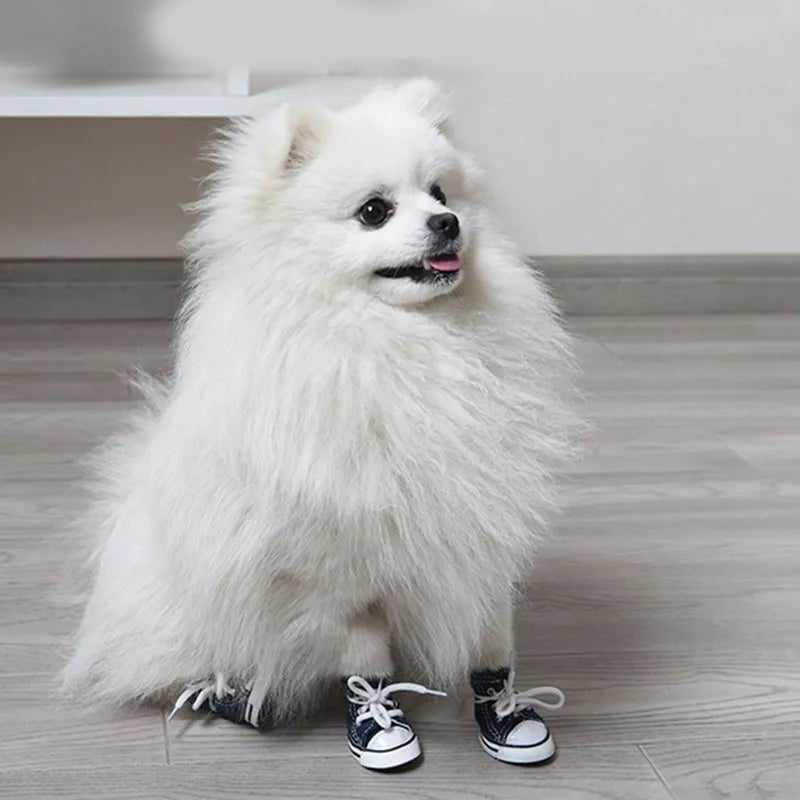 4 Pcs Anti-skidding Denim Canvas Dog Shoes Pet Shoes Waterproof Shoes Sneakers Breathable Booties For Dogs Socks Pet Supplies - Annie Paw WearShoes &Boots &SocksAnnie Paw Wear